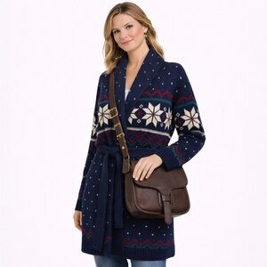 RALPH LAUREN Navy Blue Shawl Collar Belted Cardigan Sweater